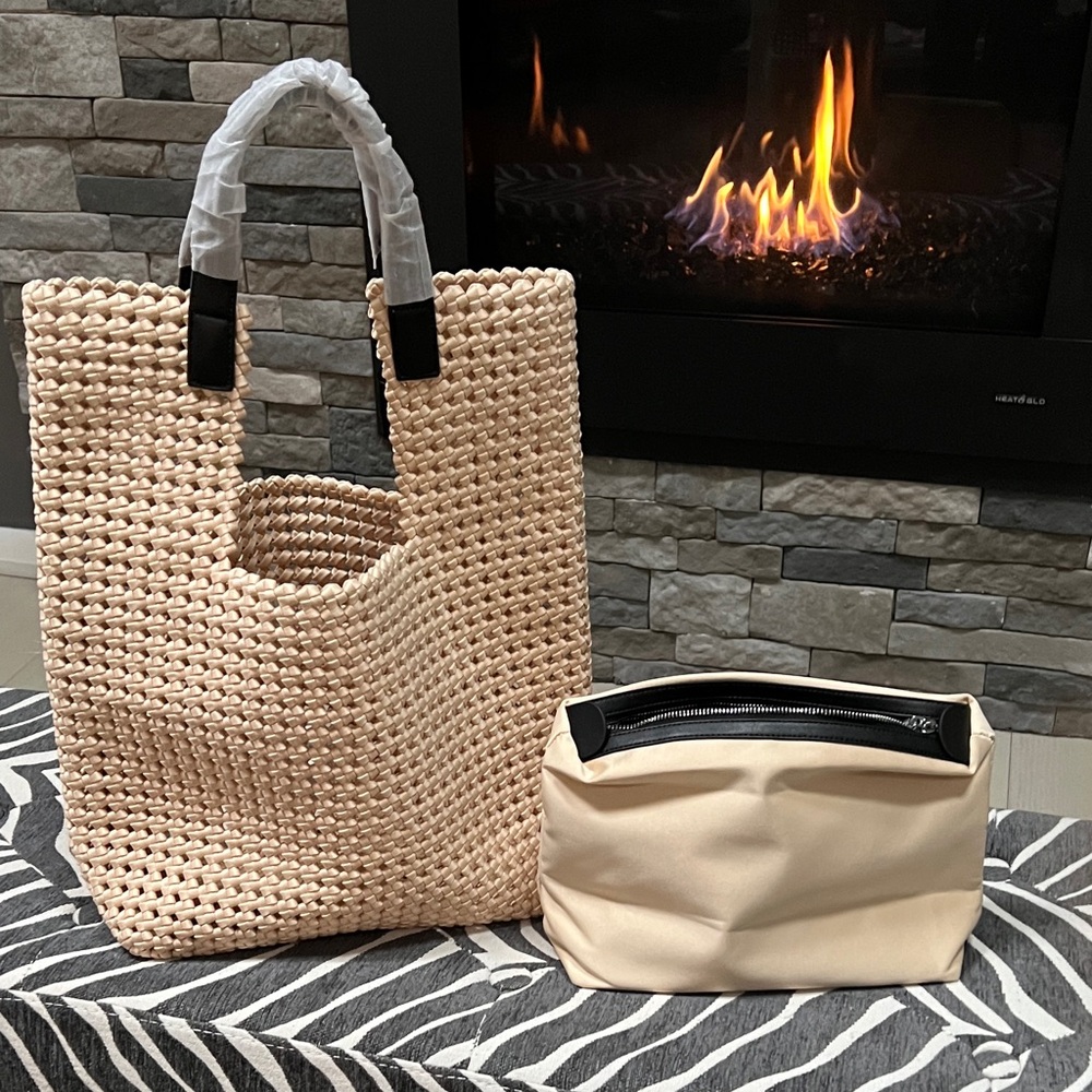 Elegant Tan Woven Tote Bag